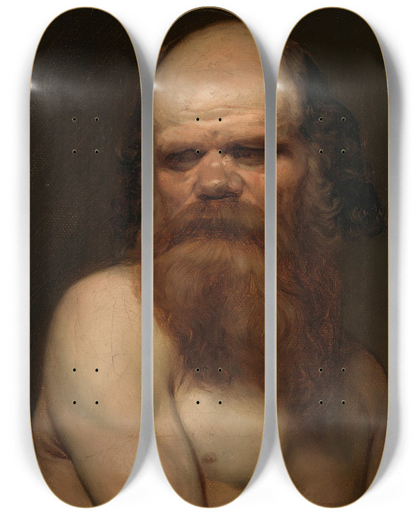 Triptych art skateboard deck of Nils Jakob Olsson Blommr Bearded Man Modelsketch by Nils Jakob Olsson Blommer (1816-1853)
