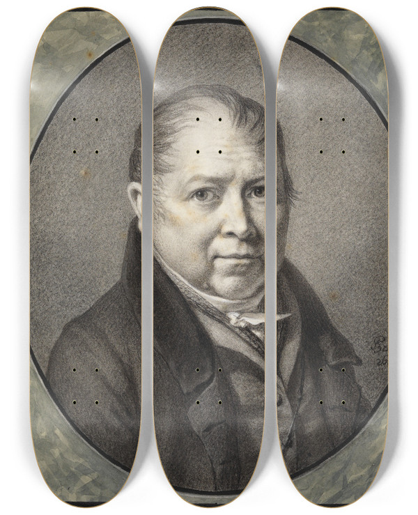 Triptych art skateboard deck of Philipp Jakob Becker Selbstbildnis_2 by Philipp Jakob Becker