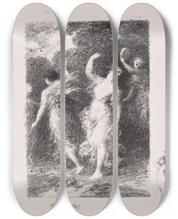 Triptych art skateboard deck of Henri Fantinlatour Bacchus by Henri Fantin-Latour (1836-1904)