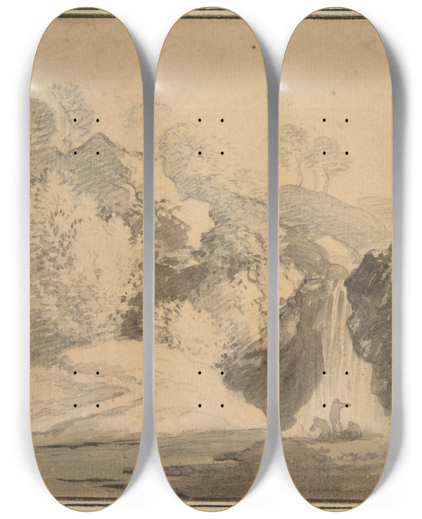Triptych art skateboard deck of Johann Georg Wagner Cascade by Johann Georg Wagner (1732-1767)