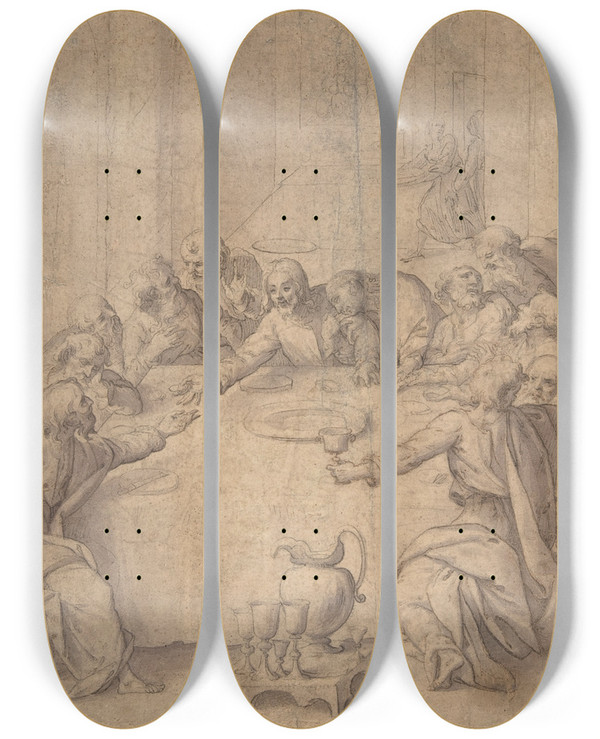 Triptych art skateboard deck of Francesco Curia The Last Supper by Francesco Curia (1538-1610)