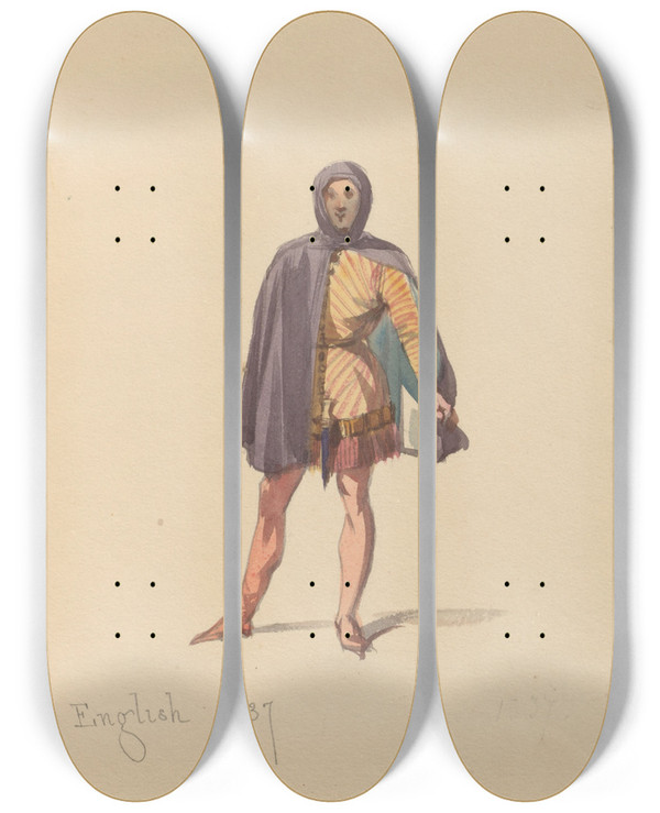 Triptych art skateboard deck of John Richard Coke Smyth Sketches Of Costume Pl014 by John Richard Coke Smyth (1808-1882)