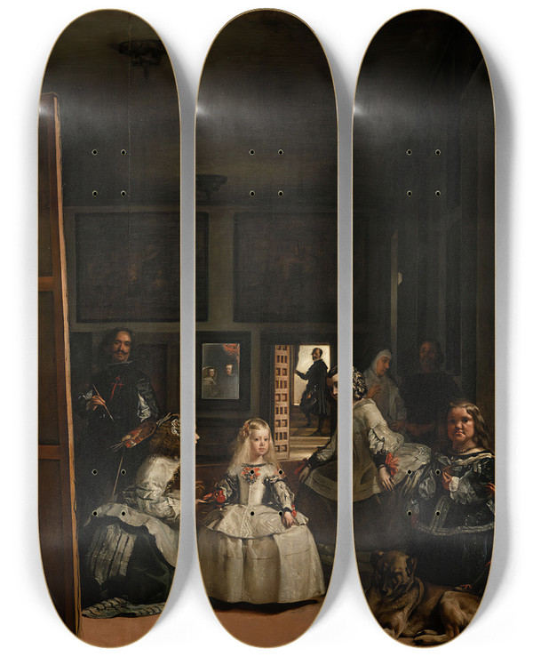 Triptych art skateboard deck of Diego Velzquez Las Meninas by Diego Velazquez (1599-1660)