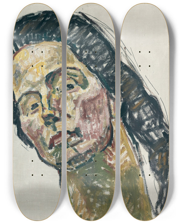 Triptych art skateboard deck of Ferdinand Hodler Gaze Into Infinity Head Study by Ferdinand Hodler (1853-1918)