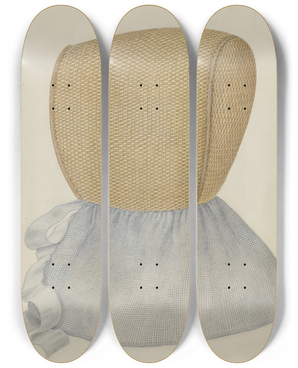 Triptych art skateboard deck of Alois E Ulrich Shaker Bonnet by Alois E Ulrich