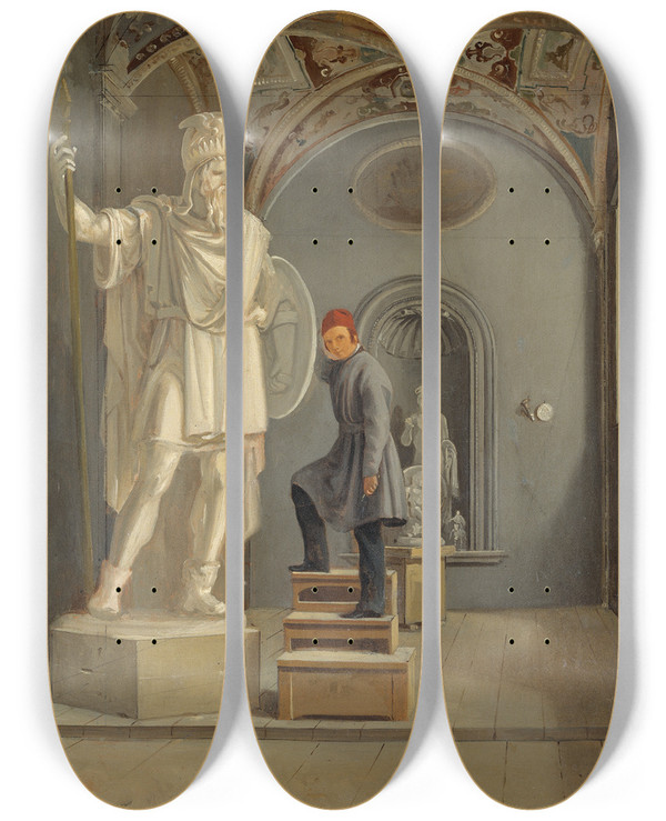 Triptych art skateboard deck of Carl Stefan Bennet The Sculptor Fogelbergs Studio In Rome by Carl Stefan Bennet (1755-1824)