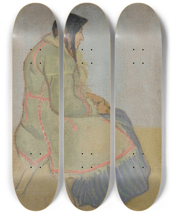 Triptych art skateboard deck of Jan Rembowski Portrait Of An Old Village Woman by Jan Rembowski (1879-1923)