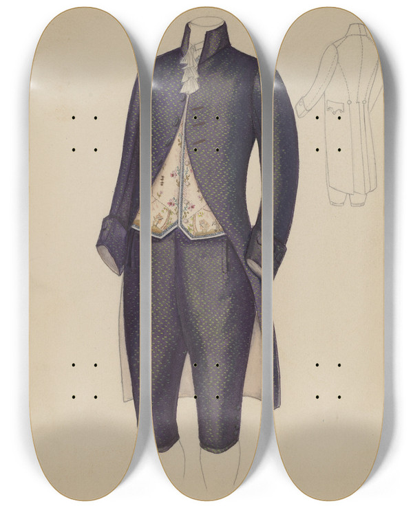 Triptych art skateboard deck of Nancy Crimi Mans Suit_2 by Nancy Crimi (20-)
