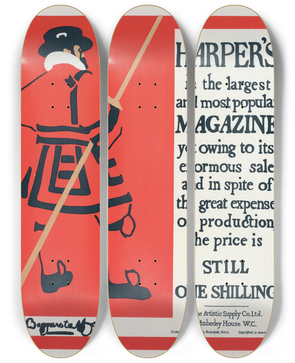 Triptych art skateboard deck of William Nicholson Harpers Magazine by William Nicholson (1872-1949)