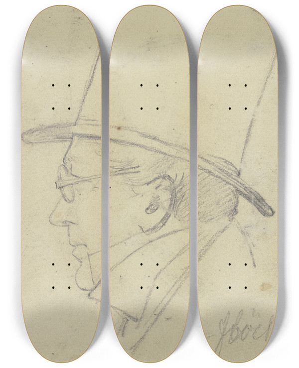 Triptych art skateboard deck of Carl Hoff Portrait Of Flcker by Carl Hoff (1807-1862)