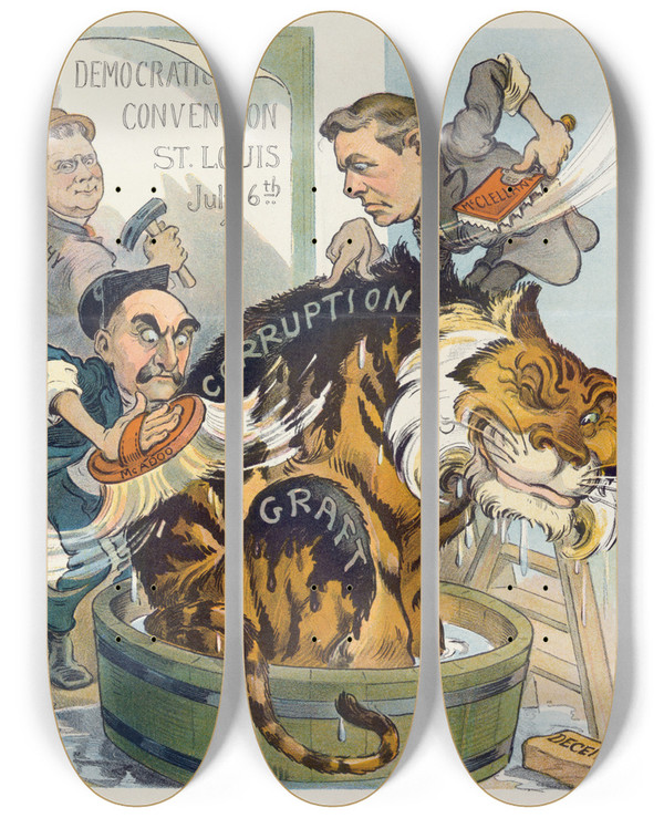 Triptych art skateboard deck of Udo Keppler His First Bath by Udo Keppler (1872-1956)