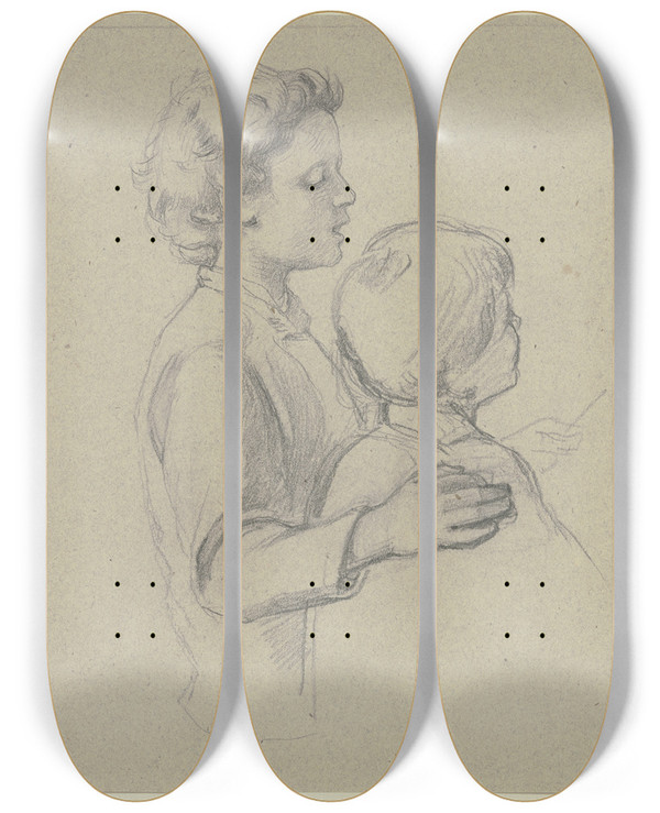 Triptych art skateboard deck of Jakob Becker Two Singing Boys by Jakob Becker (1810-1872)