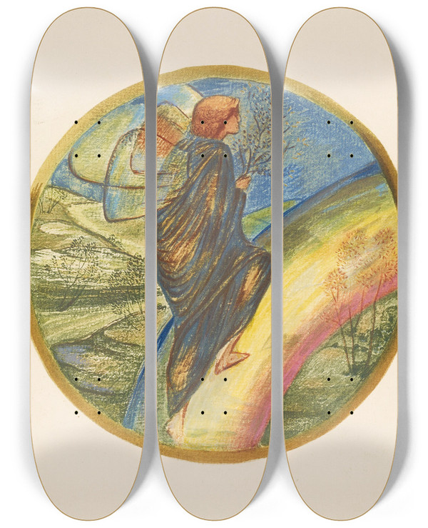 Triptych art skateboard deck of Sir Edward Coley Burnejones Ladder Of Heaven by Sir Edward Coley Burne-Jones (1833-1898)
