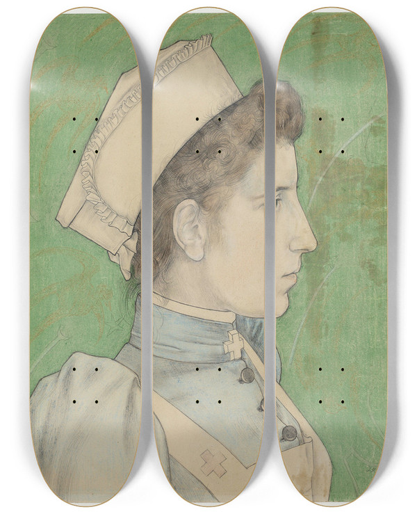 Triptych art skateboard deck of Jan Toorop Portrait Of Nurse Nelly by Jan Toorop (1858-1928)