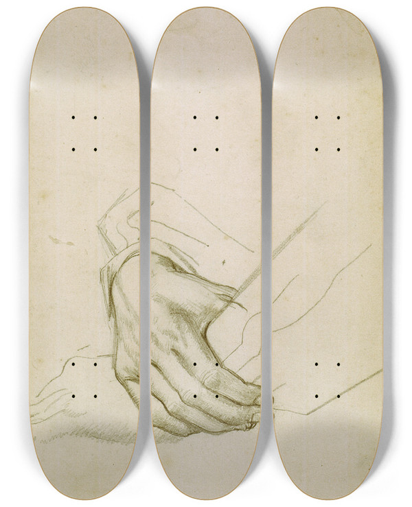 Triptych art skateboard deck of Winifred Knights Untitled Study Of Hands Preparatory Drawing For The Marriage At Cana by Winifred Knights (1899-1947)