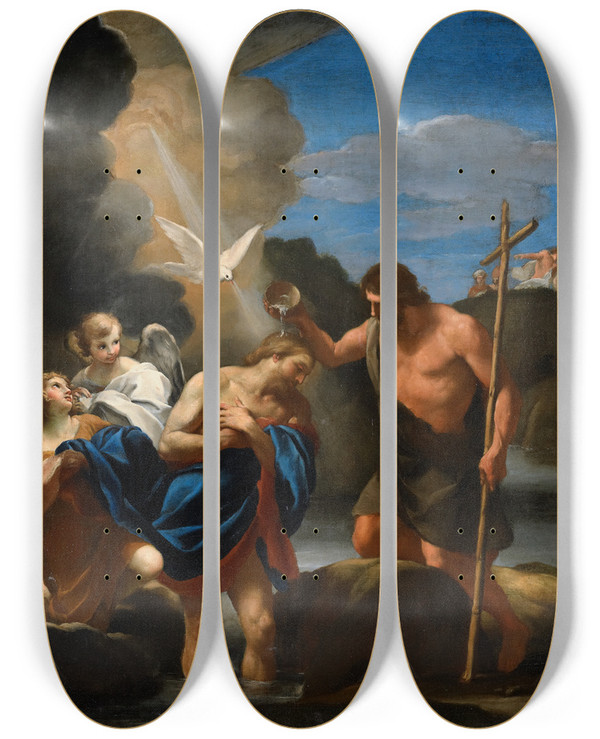 Triptych art skateboard deck of Andrea Sacchi The Baptism Ofchrist_1 by Andrea Sacchi (1599-1661)