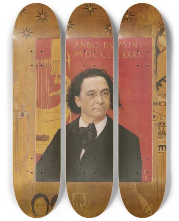 Triptych art skateboard deck of Gustav Klimt Portrait Of Josef Pembaur by Gustav Klimt (1862-1918)