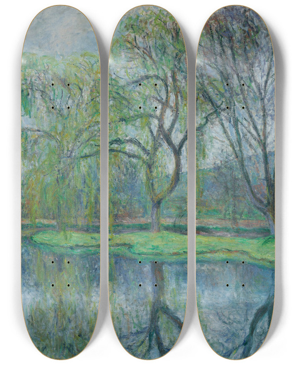 Triptych art skateboard deck of Blanche Hoschedmonet Les Grands Arbres Au Bassin Giverny by Blanche Hoschede Monet (1865-1947)