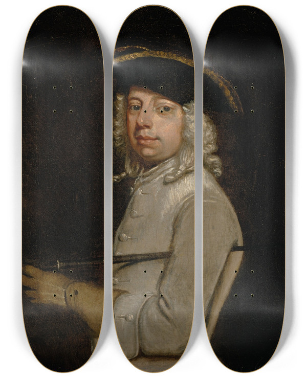 Triptych art skateboard deck of Jonathan Richardson The Elder Portrait Of The Artist by Jonathan Richardson The Elder (1667-1745)
