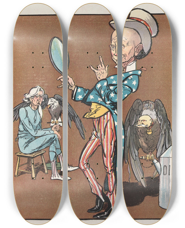 Triptych art skateboard deck of Frank Arthur Nankivell Uncle John by Frank Arthur Nankivell (1869-1959)