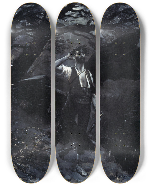Triptych art skateboard deck of Georges Antoine Rochegrosse Gastibelza by Georges Antoine Rochegrosse (1859-1938)