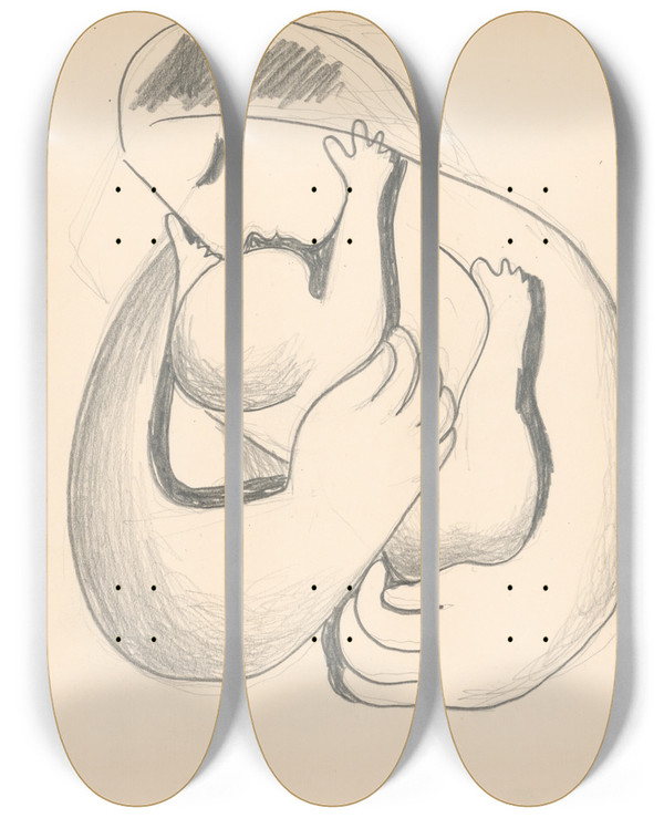 Triptych art skateboard deck of Mikul Galanda Matka S Dieaom V Nru_2 by Mikulas Galanda (1895-1938)