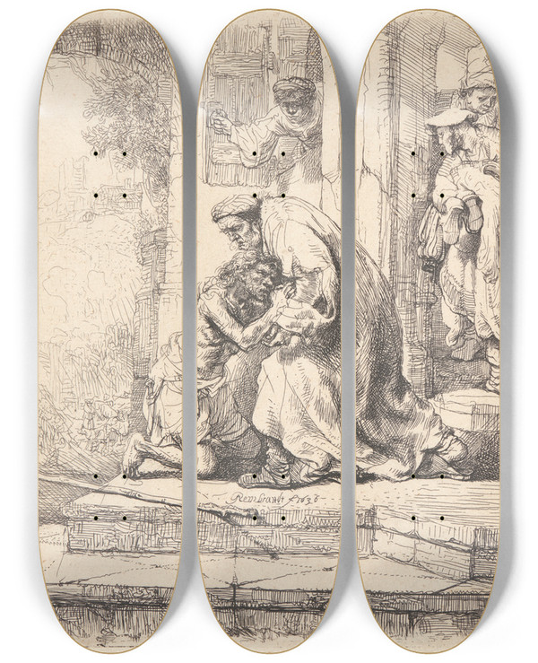 Triptych art skateboard deck of Rembrandt Van Rijn Return Of The Prodigal Son_2 by Rembrandt Van Rijn (1606-1669)