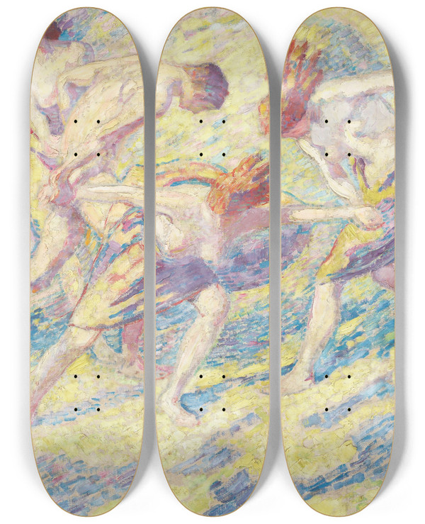Triptych art skateboard deck of Ludwig Von Hofmann Reigen by Ludwig Von Hofmann (1861-1945)