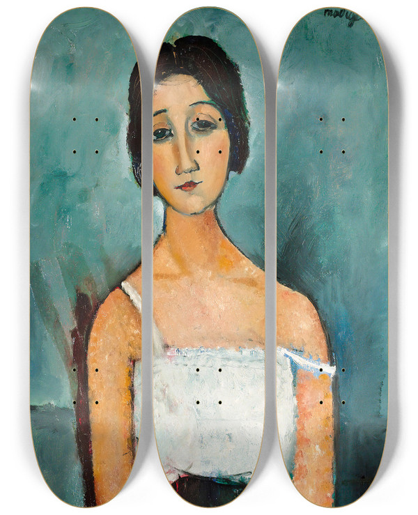 Triptych art skateboard deck of Amedeo Modigliani Christina by Amedeo Modigliani (1884-1920)