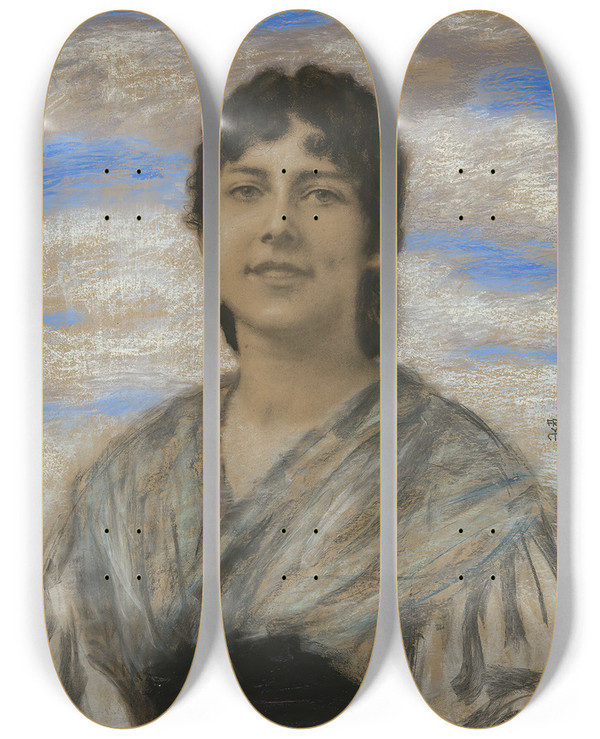 Triptych art skateboard deck of Franz Von Stuck Mary Von Stuck_3 by Franz Von Stuck (1863-1928)