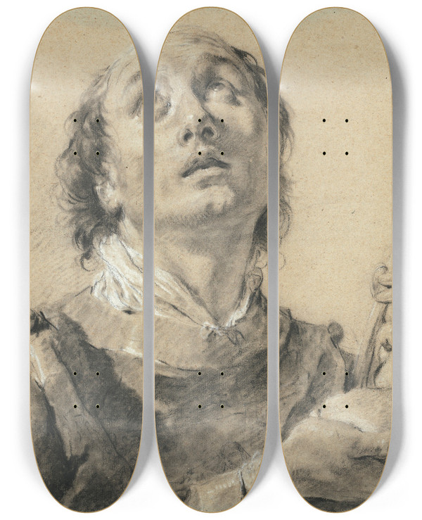 Triptych art skateboard deck of Giovanni Battista Piazzetta Saint Stephen by Giovanni Battista Piazzetta (1682-1754)
