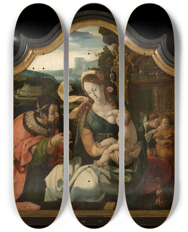 Triptych art skateboard deck of Aertgen Claesz Van Leyden The Holy Family by Aertgen Claesz Van Leyden (1498-1564)