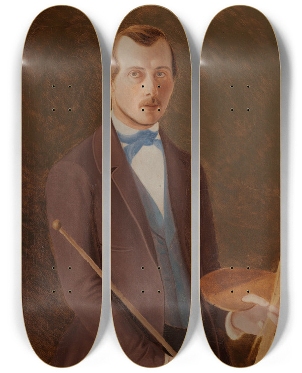 Triptych art skateboard deck of Ferdinand Von Wright Selfportrait by Ferdinand von Wright (1822-1906)