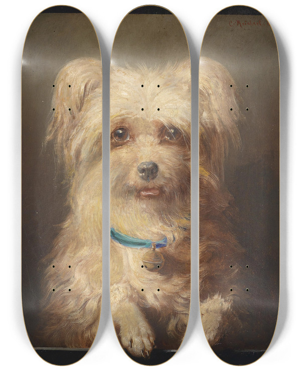 Triptych art skateboard deck of Carl Reichert Zwerggriffon by Carl Reichert (1836-1918)