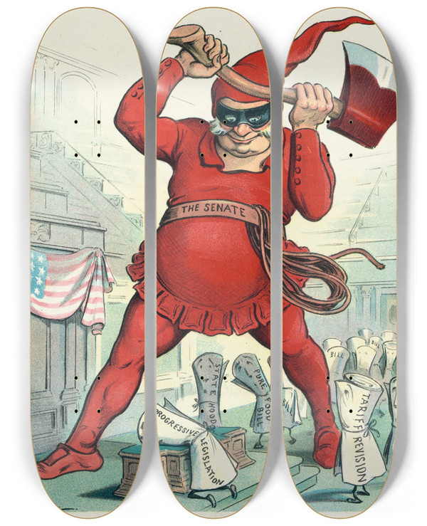 Triptych art skateboard deck of John Samuel Pughe The Headsman by John Samuel Pughe (1870-1909)
