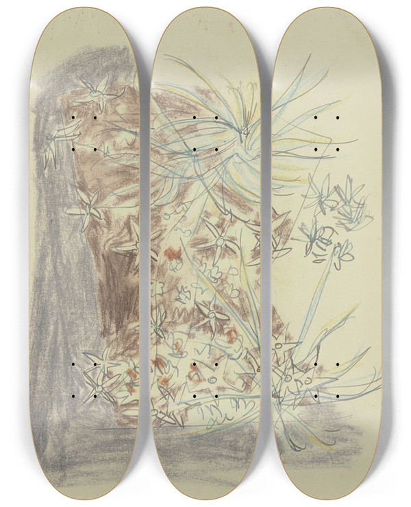 Triptych art skateboard deck of August Babberger Study Of Plants 2 by August Babberger (1885-1936)