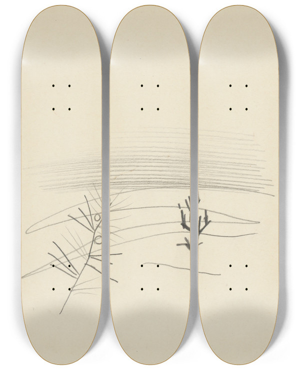Triptych art skateboard deck of Mikul Galanda Tdie Stromov by Mikulas Galanda (1895-1938)