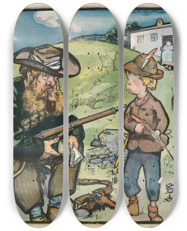 Triptych art skateboard deck of Frank Arthur Nankivell The Boers Religion by Frank Arthur Nankivell (1869-1959)