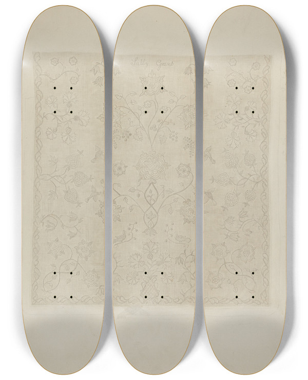 Triptych art skateboard deck of Suzanne Roy Coverlet_1 by Suzanne Roy