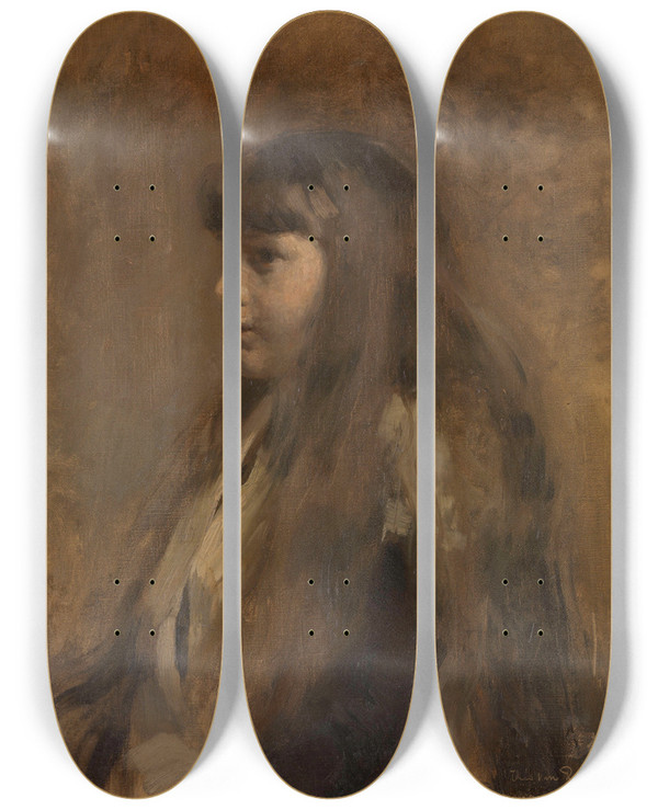 Triptych art skateboard deck of Theo Van Rysselberghe Portrait Of A Girl by Theo Van Rysselberghe (1862-1926)