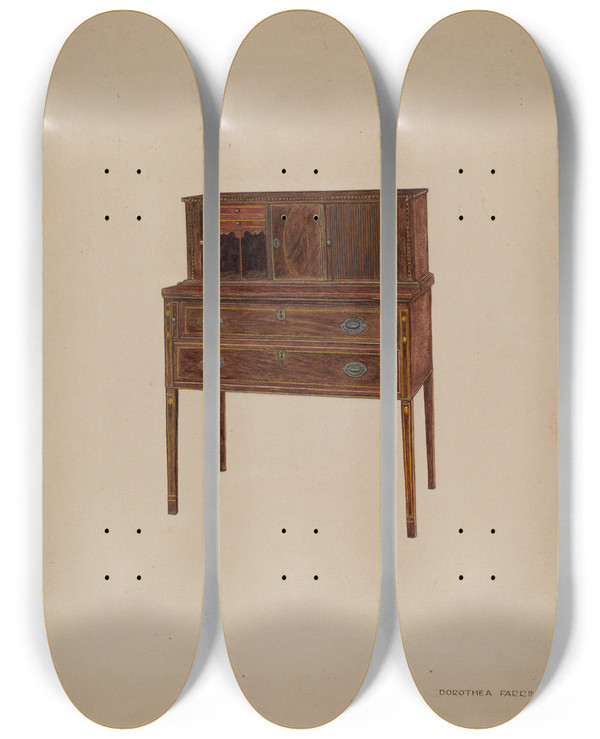 Triptych art skateboard deck of Dorothea A Farrington Desk by Dorothea A Farrington