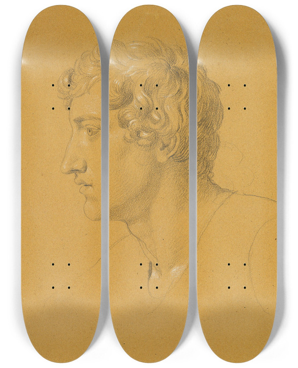 Triptych art skateboard deck of Johann Peter Krafft Studie Eines Kopfes_2 by Johann Peter Krafft (1780-1856)