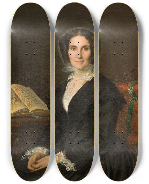 Triptych art skateboard deck of Alexandre Cabanel Madame Louise Mars by Alexandre Cabanel (1823-1889)