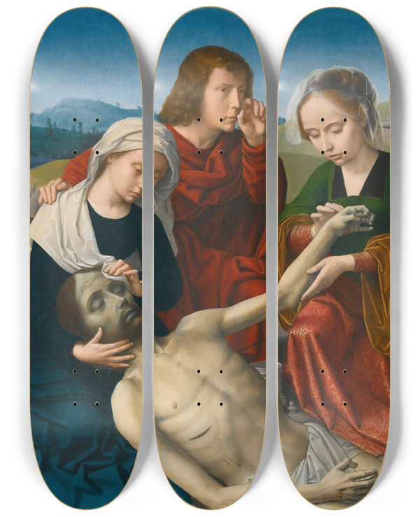 Triptych art skateboard deck of Gerard David The Lamentation by Gerard David (1460-1523)