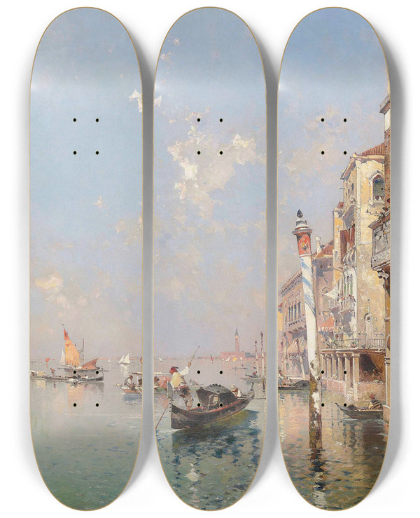 Triptych art skateboard deck of Franz Richard Unterberger Canale Della Giudecca In Venedig by Franz Richard Unterberger (1838-1902)