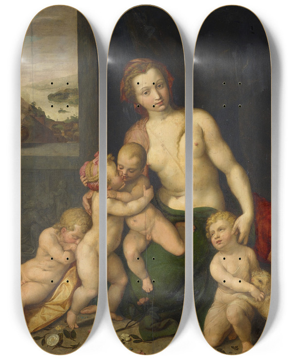 Triptych art skateboard deck of Frans Floris Caritas_1 by Frans Floris (1519-1570)