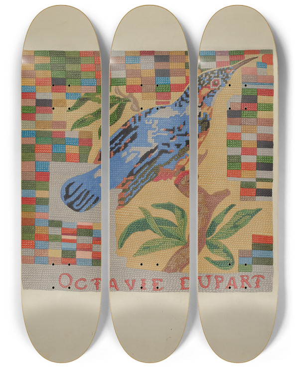 Triptych art skateboard deck of Joseph L Boyd Sampler by Joseph L Boyd (20-)