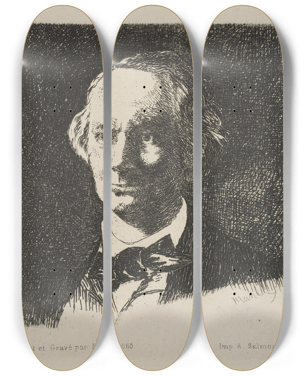 Triptych art skateboard deck of Douard Manet Portrait Of Charles Baudelaire by douard Manet (1832-1883)
