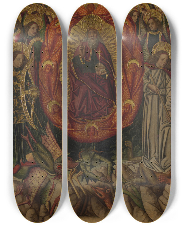 Triptych art skateboard deck of Miguel Ximnez The Fall Of The Rebelangels by Miguel Ximenez (15-)