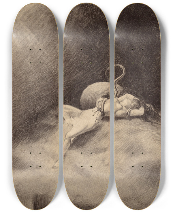 Triptych art skateboard deck of Henrique Alvim Corra Martian Gets The Girl by Henrique Alvim Correa (1876-1910)